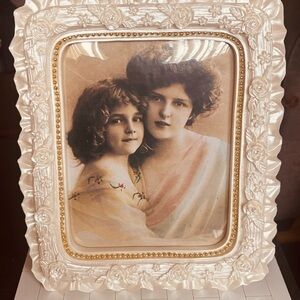 White Wedding Cake Icing Ruffle Rhinestones Retro Style Coquette 8X7 PHOTO FRAME